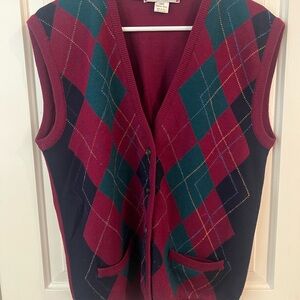 Nordstrom Red and Green merino wool Cardigan Sweater vest